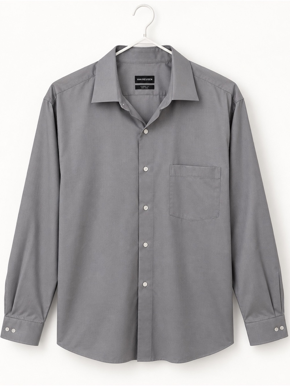 Van Heusen Men’s Gray Long-Sleeve Dress Shirt with Chest Pocket